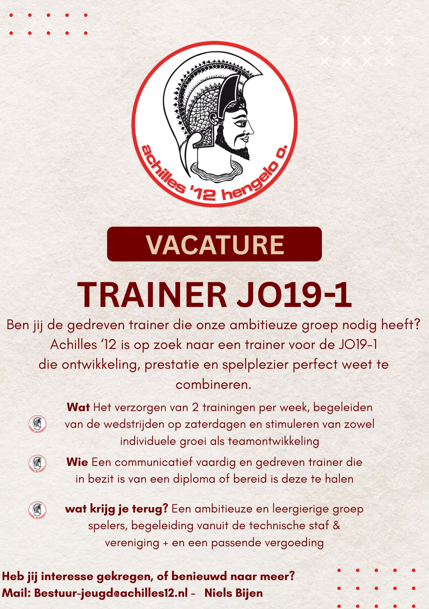 Vacature: Trainer JO 19-1
