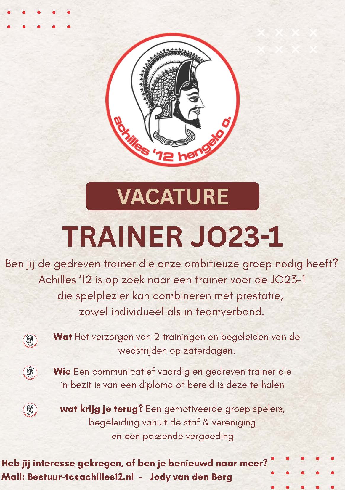Vacature: Trainer JO 23-1