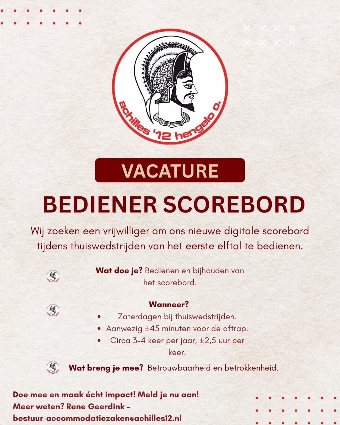 GEZOCHT: Bediener Scorebord 1ste Elftal