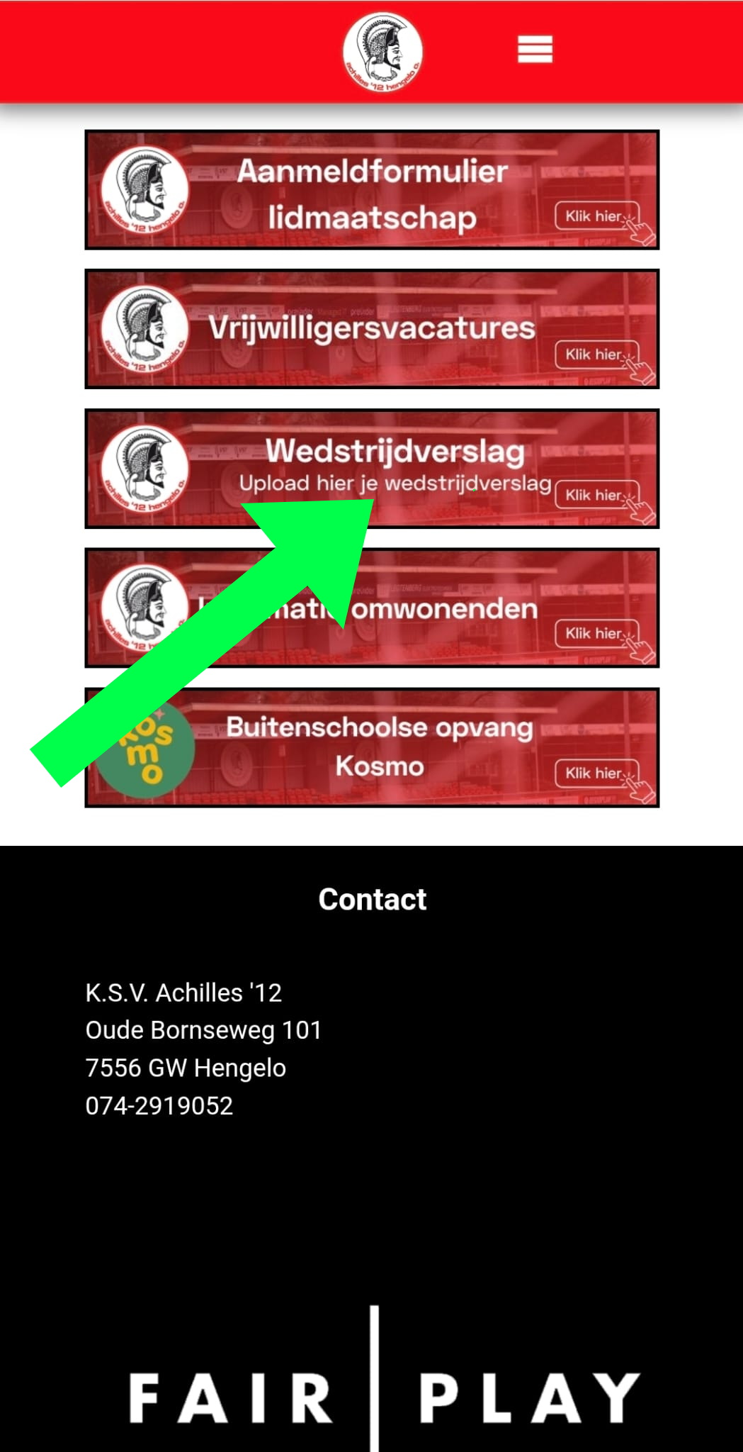 Wedstrijdverslag op de website